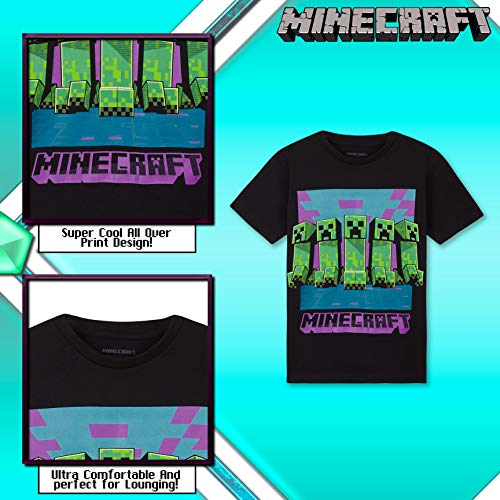 Minecraft Camiseta Niño, Ropa Niño Algodon 100%, Camisetas para Gamers en Negro y Gris, Regalos para Niños y Adolescentes Edad 4-15 Años (11-12 años, Negro)