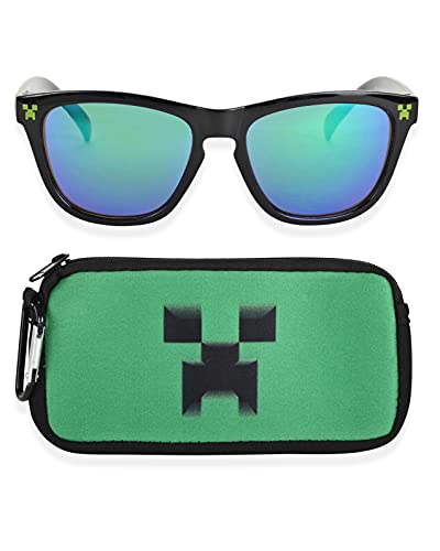 Minecraft Gafas de sol para niños con funda para gafas de niños, gafas de sol protectoras