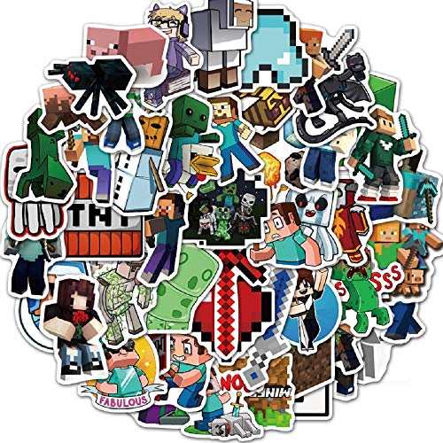 Minecraft - Lote de 50 pegatinas impermeables de vinilo para portátil, parachoques, botellas de agua, ordenador, teléfono móvil, casco, pegatinas para coche y pegatinas de Minecraft