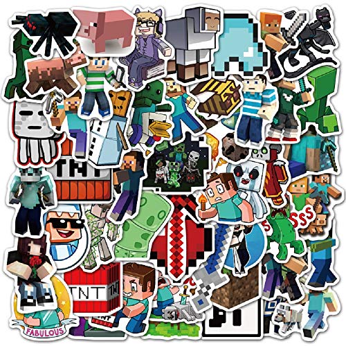 Minecraft - Lote de 50 pegatinas impermeables de vinilo para portátil, parachoques, botellas de agua, ordenador, teléfono móvil, casco, pegatinas para coche y pegatinas de Minecraft