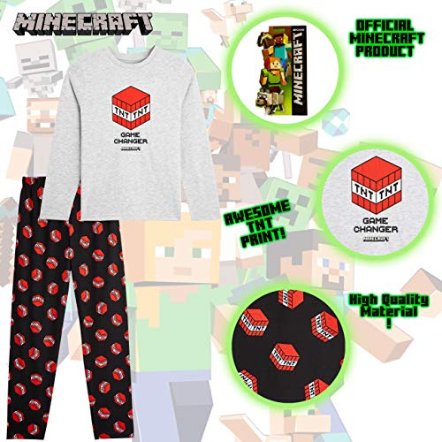 Minecraft Pijama Niño, Ropa para Niño Algodon 100%, Conjunto Dos Piezas con Camiseta Manga Larga y Pantalones, Regalos para Niños y Adolescentes 5-14 Años (9-10 años, Gris)