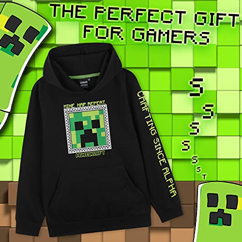 Minecraft Sudadera con Capucha para Niños y Adolescentes, Sudadera Niño 100% Algodón, Regalos para Niños y Adolescentes de 5-14 Años (11-12 años, Negro)