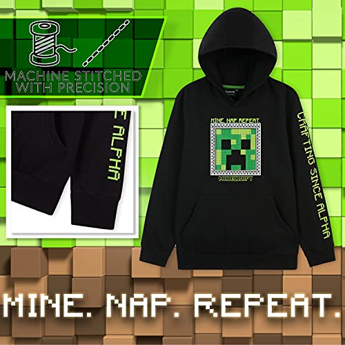 Minecraft Sudadera con Capucha para Niños y Adolescentes, Sudadera Niño 100% Algodón, Regalos para Niños y Adolescentes de 5-14 Años (11-12 años, Negro)