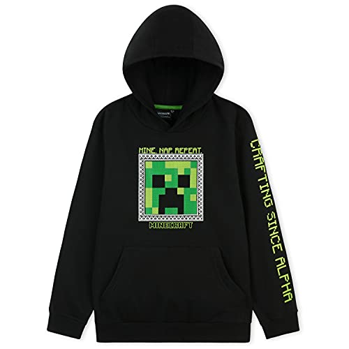 Minecraft Sudadera con Capucha para Niños y Adolescentes, Sudadera Niño 100% Algodón, Regalos para Niños y Adolescentes de 5-14 Años (11-12 años, Negro)