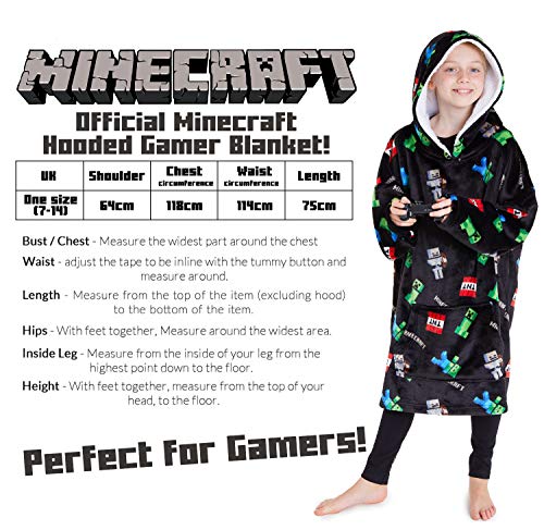 Minecraft Sudadera Niño, Sudadera Manta con Capucha de Forro Polar, Sudaderas Oversize Invierno, Regalos para Niños y Adolescentes 7-14 Años (Negro)