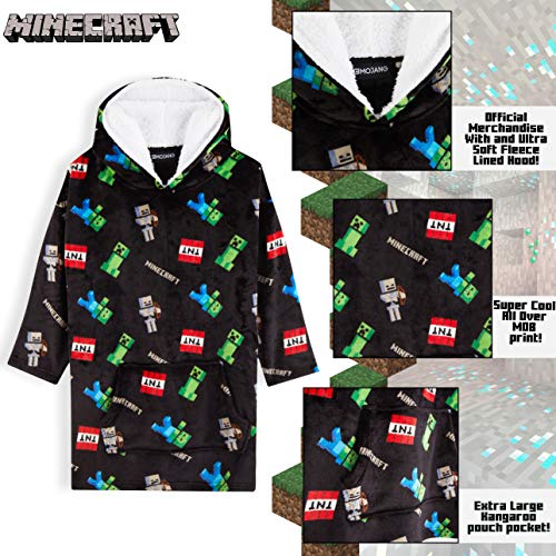 Minecraft Sudadera Niño, Sudadera Manta con Capucha de Forro Polar, Sudaderas Oversize Invierno, Regalos para Niños y Adolescentes 7-14 Años (Negro)