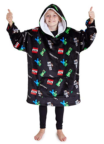 Minecraft Sudadera Niño, Sudadera Manta con Capucha de Forro Polar, Sudaderas Oversize Invierno, Regalos para Niños y Adolescentes 7-14 Años (Negro)