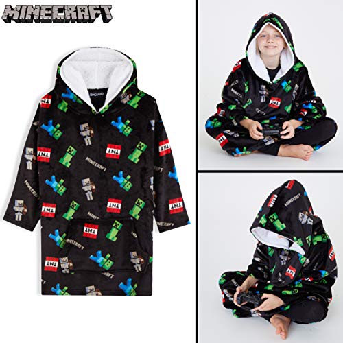 Minecraft Sudadera Niño, Sudadera Manta con Capucha de Forro Polar, Sudaderas Oversize Invierno, Regalos para Niños y Adolescentes 7-14 Años (Negro)