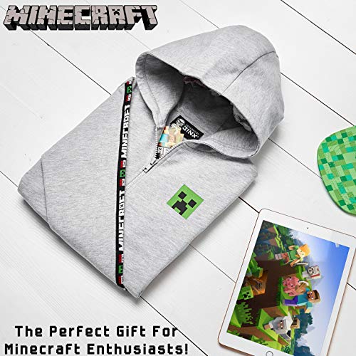 Minecraft Sudadera Niño, Sueter de Manga Larga con Capucha y Cremallera, Ropa Niño Diseño de Creeper, Regalos para Niños Adolescentes Edad 5-14 Años (9-10 años, Gris)