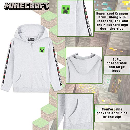 Minecraft Sudadera Niño, Sueter de Manga Larga con Capucha y Cremallera, Ropa Niño Diseño de Creeper, Regalos para Niños Adolescentes Edad 5-14 Años (9-10 años, Gris)