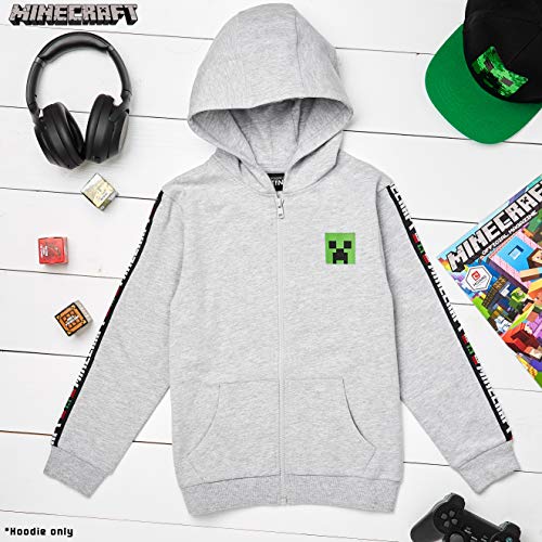 Minecraft Sudadera Niño, Sueter de Manga Larga con Capucha y Cremallera, Ropa Niño Diseño de Creeper, Regalos para Niños Adolescentes Edad 5-14 Años (9-10 años, Gris)