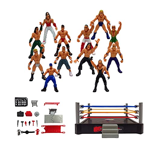 Mini Juego De Figuras De Lucha Libre, Juguetes De Lucha Para Niños, Divertidas Figuras De Acción De Lucha En Miniatura Que Incluyen 2 Anillos Y 12 Figuras De Acción Pequeñas, Regalo De Cumpleaños Y Na