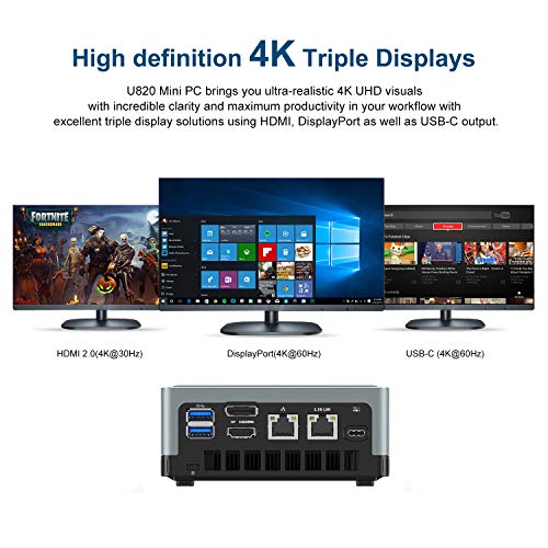 Mini PC Intel Core i5-8279U | DDR4 de 8 GB y SSD PCIe de 256 GB | Gráficos Intel Iris Plus 655 | Windows 10 Pro | Dual Band WiFi BT 5.1 | HDMI/DP/USB-C | 2X RJ45 | 4X USB 3.0 |Factor de Forma Pequeña