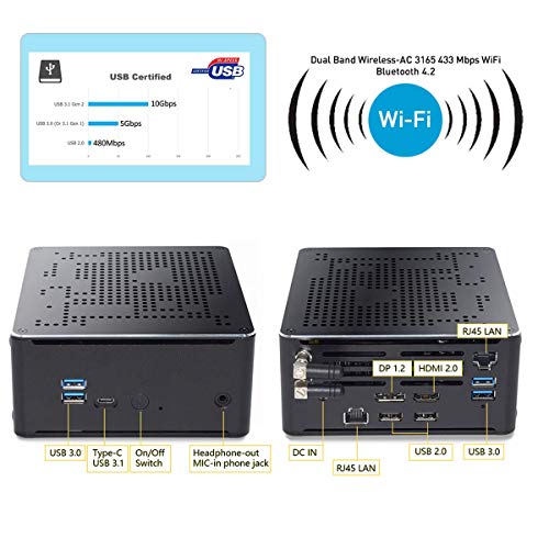 Mini PC para Juegos, Core i9 9880H UHD Graphics 630 Mini computadora de Escritorio, Windows 10 Pro de 64 bits, DDR4 32GB RAM / 512GB M.2 SSD, Gigabit Ethernet, HDMI 2.0+ DP, TPC, WiFi/BT 4.2