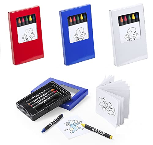 MIRVEN - Lote de 20 Estuches Cada uno Incluye 6 Ceras más un Bloc con 20 Hojas con Dibujos para Colorear. Regalos Infantiles cumpleaños, colegios , Fiestas Infantiles, Detalles Baratos para niños.