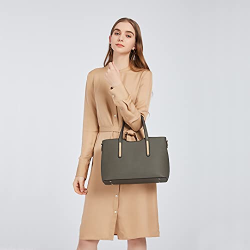 Miss Lulu Bolsas de Señoras Moda Cuero Pu 2 Piezas Totalizador Bolsos de Hombro para Mujeres (Gris)