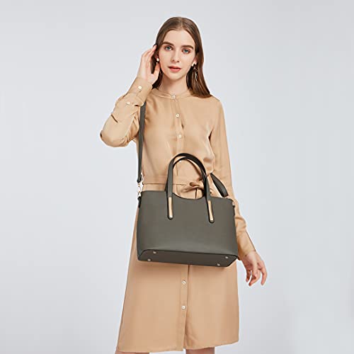 Miss Lulu Bolsas de Señoras Moda Cuero Pu 2 Piezas Totalizador Bolsos de Hombro para Mujeres (Gris)