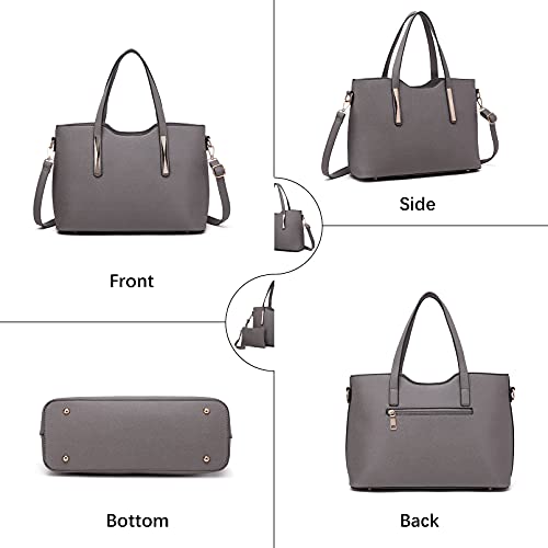 Miss Lulu Bolsas de Señoras Moda Cuero Pu 2 Piezas Totalizador Bolsos de Hombro para Mujeres (Gris)