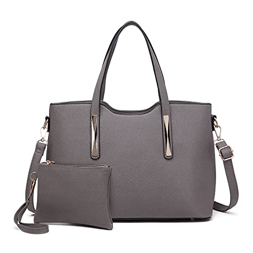 Miss Lulu Bolsas de Señoras Moda Cuero Pu 2 Piezas Totalizador Bolsos de Hombro para Mujeres (Gris)