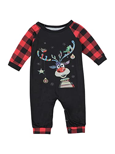 Miucchy Pijamas de Navidad a juego con la familia Tops con estampado de alces de dibujos animados y pantalones largos con estampado de cuadros rojos (Red Baby, 6-9 Months)