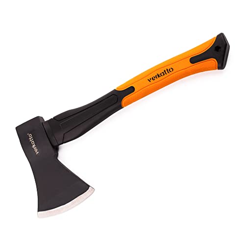 Mivos Hacha Pequeña de 600 g con Mango de Fibra de Vidrio y Hoja de Acero al Carbono / Hacha de Mano para Jardín y Bosque / Hacha de Tala Universal con Mango de Goma / Mini Hacha