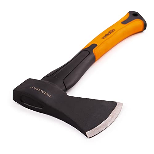 Mivos Hacha Pequeña de 600 g con Mango de Fibra de Vidrio y Hoja de Acero al Carbono / Hacha de Mano para Jardín y Bosque / Hacha de Tala Universal con Mango de Goma / Mini Hacha