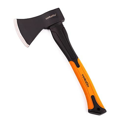 Mivos Hacha Pequeña de 600 g con Mango de Fibra de Vidrio y Hoja de Acero al Carbono / Hacha de Mano para Jardín y Bosque / Hacha de Tala Universal con Mango de Goma / Mini Hacha