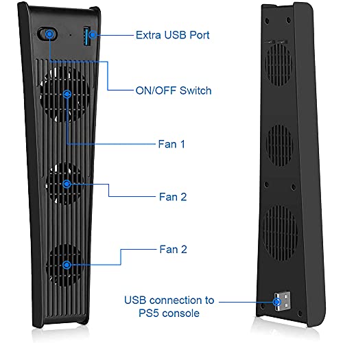 MMOBIEL 3 ventiladores de refrigeración externos con USB 3.0 compatibles con PlayStation PS5 y PS5 Digital Edition - Negro - Incl. Puerto USB 3.0