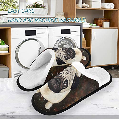 Mnsruu Brown Pug perro animal casa zapatillas antideslizante algodón zapatillas hogar hotel spa dormitorio viaje M para hombres mujeres
