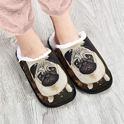 Mnsruu Brown Pug perro animal casa zapatillas antideslizante algodón zapatillas hogar hotel spa dormitorio viaje M para hombres mujeres