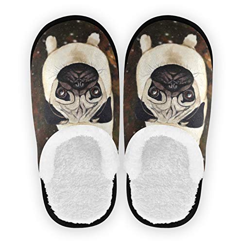 Mnsruu Brown Pug perro animal casa zapatillas antideslizante algodón zapatillas hogar hotel spa dormitorio viaje M para hombres mujeres