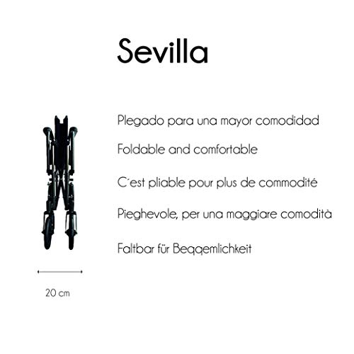 Mobiclinic, Modelo S230 Sevilla, Silla de ruedas para minusválidos, silla de ruedas de tránsito, plegable, ortopédica, reposapiés, reposabrazos, color Negro, asiento 43 cm