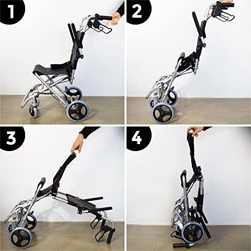 Mobiclinic, Neptuno, Silla de ruedas de tránsito para ancianos y minusválidos, plegable, aluminio, reposapiés y reposabrazos abatibles, asiento, ultraligera, frenos en manetas, negro