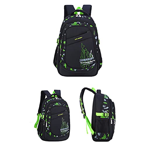 Mochilas Escolares Estampadas para Adolescentes, niños, Mochila Impermeable con múltiples Bolsillos, Mochila Informal, Mochilas Escolares Ligeras para Grados 1-9, 46×32×20 cm (Verde)