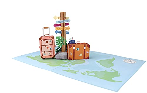 MOKIO® Cupón de Viaje Pop-Up – Tarjeta regalo 3D para vacaciones, cumpleaños o despedida – Regalo de dinero de vacaciones, Tarjeta de regalo de viaje, Cupón de vacaciones