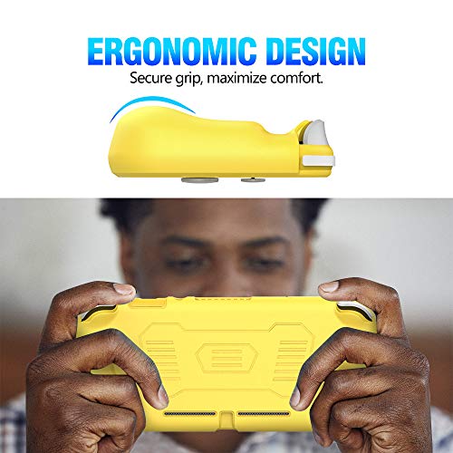 MoKo Funda Compatible con Switch Lite, Cubierta Protectora de Silicona con Mango Rellenos Integrados de Diseño Ergonómico Durable Cómodo Compatible con Switch Lite 2019 – Amarillo