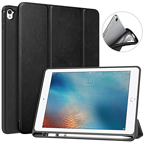 MoKo Funda con Stylus Pencil Soporte para Apple iPad Pro 9.7 Tableta, Ligera Función de Soporte Protectora Plegable Durable (Auto Sueño/Estela) - Negro