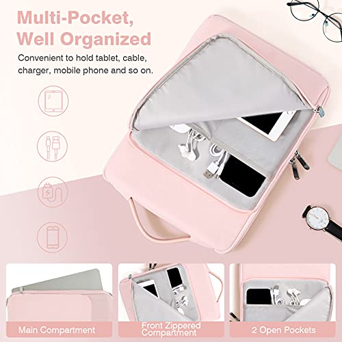 MoKo Funda Ordenador Portátil 13-13.3', Compatible con Surface Pro 8, Macbook Pro M1 Pro/M1 MAX 14.2 2021, Chromebook MacBook Air 13' Retina, Pro 13", iPad Pro 12.9, Chromebook, Maletín con Asa, Rosa