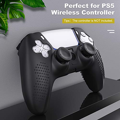 MoKo Funda para Mando PS5 DualSense 2020, Funda de Silicona Antideslizante con 8 Tapas de Agarre para Pulgar, Cubierta Protectora Compatible con para Sony Dualsense Playstation5 Controller, Negro