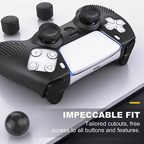 MoKo Funda para Mando PS5 DualSense 2020, Funda de Silicona Antideslizante con 8 Tapas de Agarre para Pulgar, Cubierta Protectora Compatible con para Sony Dualsense Playstation5 Controller, Negro