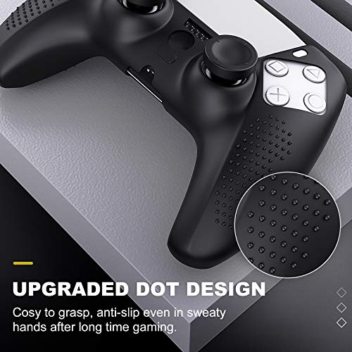 MoKo Funda para Mando PS5 DualSense 2020, Funda de Silicona Antideslizante con 8 Tapas de Agarre para Pulgar, Cubierta Protectora Compatible con para Sony Dualsense Playstation5 Controller, Negro