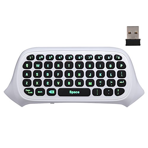 MoKo Xbox One Mini Teclado Retroiluminado Verde, Teclado con Diseño Americano Receptor Inalámbrico 2.4G con Auricular y Conector de Audio para Xbox Series X/Series S/One/One S/One Elite - Blanco