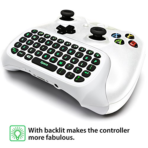 MoKo Xbox One Mini Teclado Retroiluminado Verde, Teclado con Diseño Americano Receptor Inalámbrico 2.4G con Auricular y Conector de Audio para Xbox Series X/Series S/One/One S/One Elite - Blanco