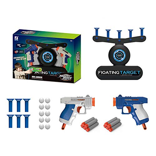 MOMSIV Juego de objetivo flotante, juego de objetivos flotantes, juguete eléctrico para niños y niñas de espuma Dart Blaster juego de disparo con 2 pistolas, 10 dardos de tiro y 10 bolas flotantes