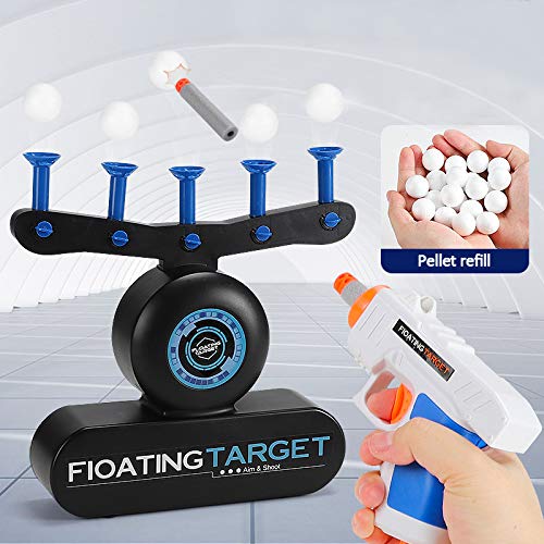 MOMSIV Juego de objetivo flotante, juego de objetivos flotantes, juguete eléctrico para niños y niñas de espuma Dart Blaster juego de disparo con 2 pistolas, 10 dardos de tiro y 10 bolas flotantes