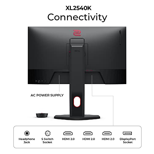 Monitor para juegos BenQ ZOWIE XL2540K de 24.5 pulgadas y 240 Hz, Base más pequeña, Regulación flexible de altura e inclinación, XL Setting to Share, Menú rápido personalizable