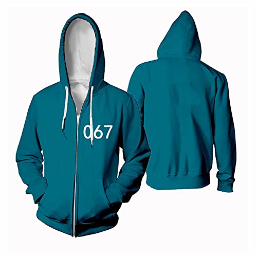 Mono coreano de juego de calamar para cosplay con cremallera, disfraz de juego de calamar, sudadera con cremallera, accesorios de Halloween, TV, unisex, para adultos, traje, e, S