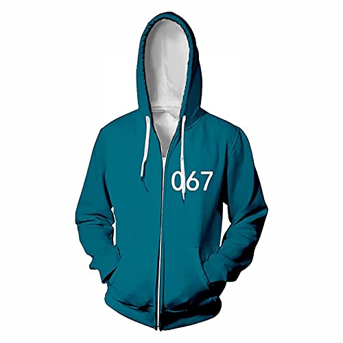 Mono coreano de juego de calamar para cosplay con cremallera, disfraz de juego de calamar, sudadera con cremallera, accesorios de Halloween, TV, unisex, para adultos, traje, e, S