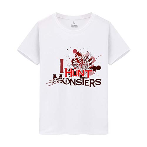 Monster Hunter World T-Camisa,Videojuego MHW 3D Impreso 100% Algodón Blanco Short Sleeve para Verano Regalo Juego Amante Adolescente D S