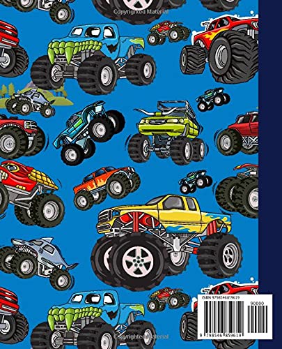 Monster Truck Composition Notebook: Pretty Wide Ruled Notebook With Funny Monster trucks Pattern Cover Design to Write in - Size 7.5 x 9.25 For Students, Kids, Teens (Lined Notebook Paper Wide Ruled)